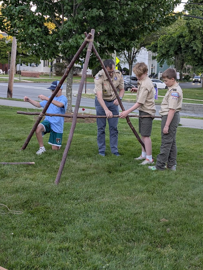Scouts practicing lashings at the Strawberry Social.